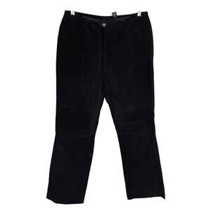 New York & Co 90s Black Suede Retro Leather Classic Straight Leg Pants Jeans 12